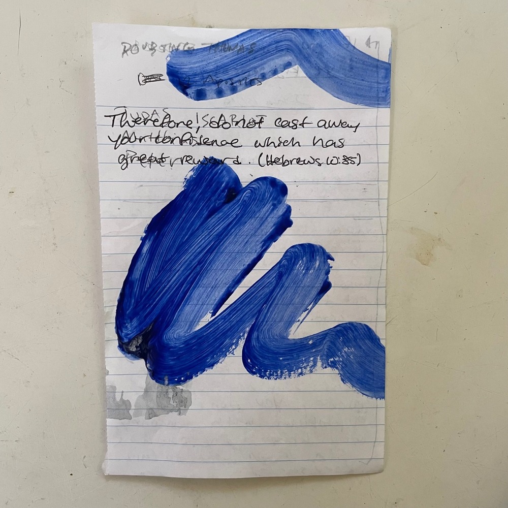 OMAN Original Artwork Study Blue Abstract Hebrews 10:35 Spiritual Art 4.5x7